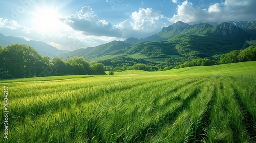 Green Field in the Mountains.