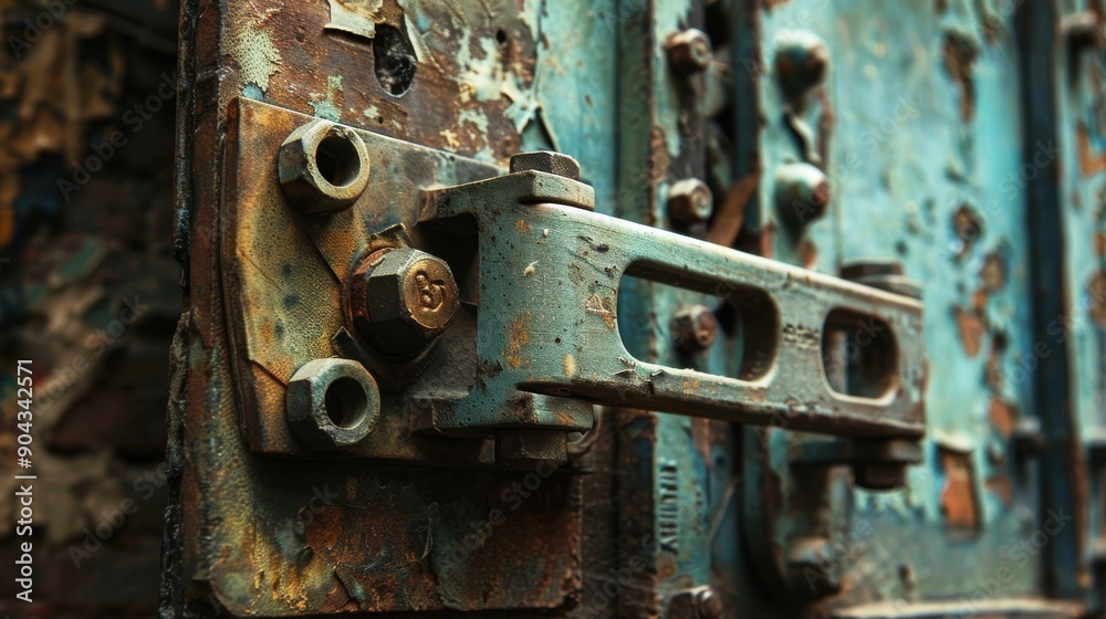 A rusted metal door with a bolt on it A rusted metal door with a bolt on it