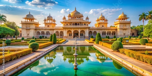 Golden Pavilions Reflected in a Calm Pool, Jaipur, India, Architecture, Mughal, Reflection, Palace