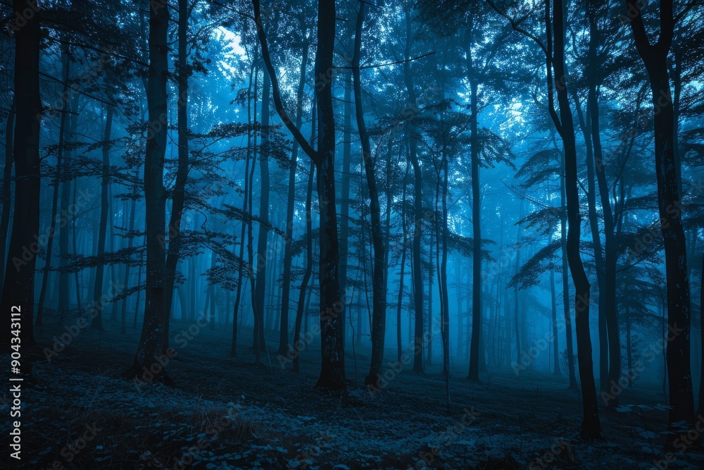 Obraz premium Fog in a Springa forest. Beautiful natural scenery. Vintage style