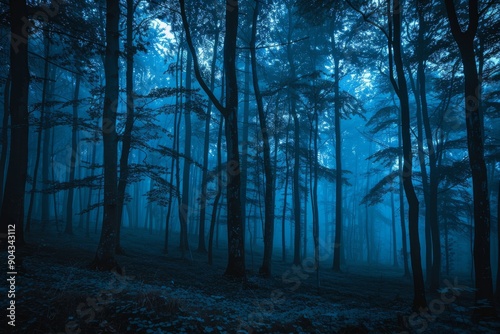 Fog in a Springa forest. Beautiful natural scenery. Vintage style photo