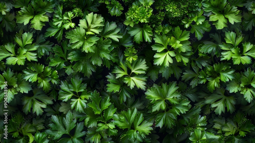 Fresh parsley close-up on dark background in a culinary garden Fresh parsley close-up on dark background in a culinary garden