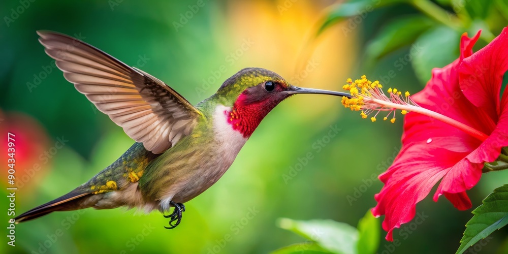 Hummingbird Feeding on Red Hibiscus Flower, Green Background, Wildlife Photography, Nature, Bird, Flower, Hummingbird Hummingbird Feeding on Red Hibiscus Flower, Green Background, Wildlife Photography, Nature, Bird, Flower, Hummingbird