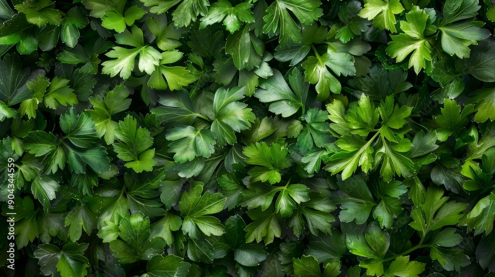 Fresh parsley leaves on display in a lush green setting Fresh parsley leaves on display in a lush green setting