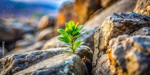 Life Finds a Way - Green Plant Pushing Through Rocks, Close-up, Nature, Macro Photography, Growth, Resilience,