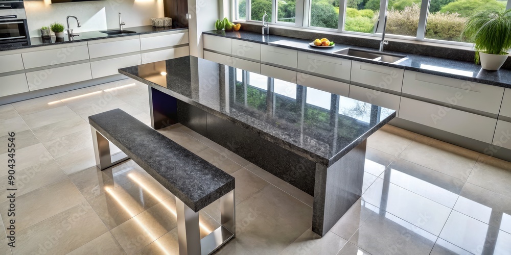 Modern Kitchen Island with Black Granite Countertop and Stainless Steel ...