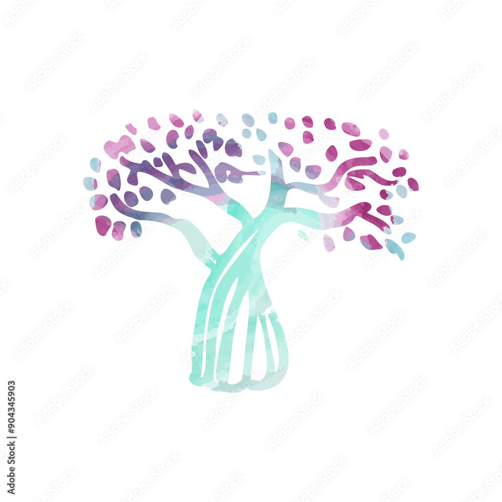 Fototapeta premium Hand drawn tree watercolor illustration on white background