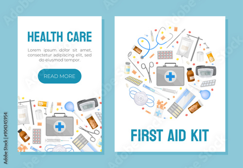 Medical Web Banner Design with Hospital Object Vector Template