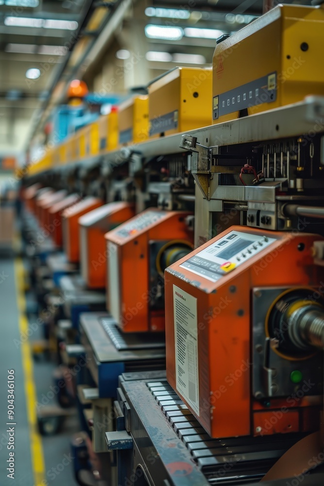 A factory with a conveyor belt of paper rolls. The rolls are being made and are in various stages of production. The conveyor belt is long and extends from the left to the right side of the image A factory with a conveyor belt of paper rolls. The rolls are being made and are in various stages of production. The conveyor belt is long and extends from the left to the right side of the image