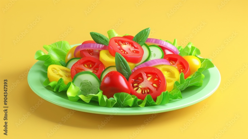 3d cartoon vegetable salad in a plate. 3d cartoon vegetable salad in a plate.