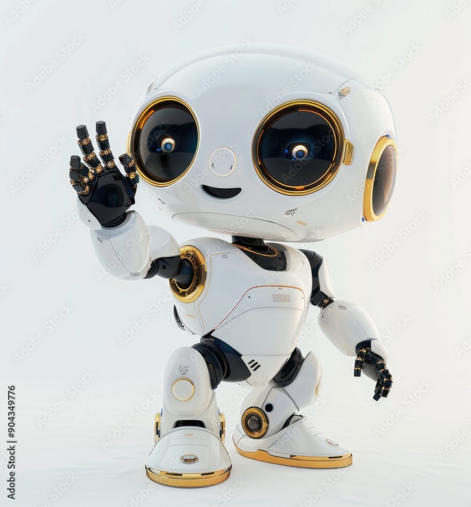 Friendly White Robot with Golden Accents Friendly White Robot with Golden Accents