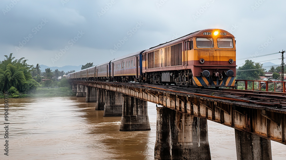 Thai train is running across the river. Thai train is running across the river.