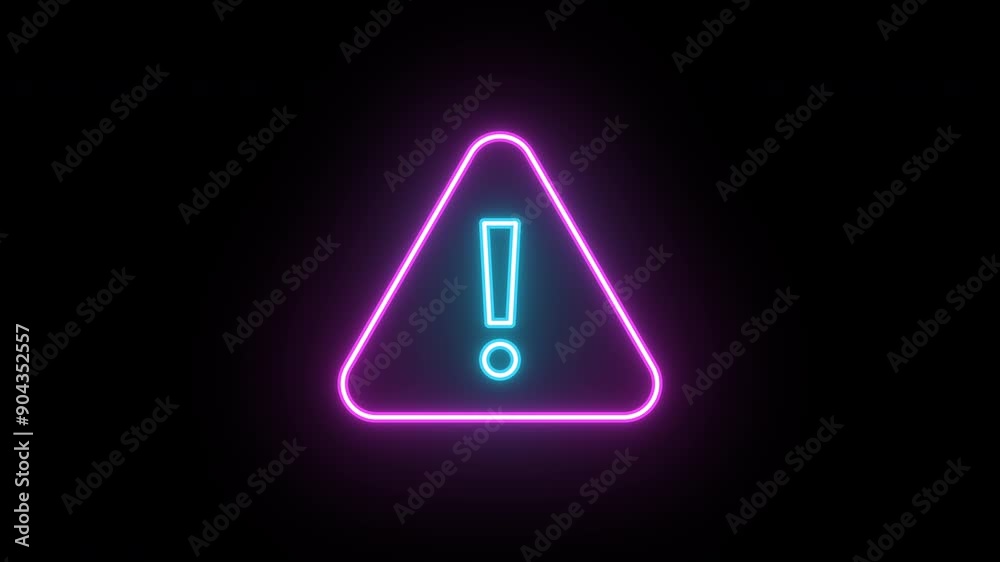 Neon warning icon, color shift animation. Glowing neon exclamation mark, looped color animation. Caution signal, alert, urgent attention, error notice, danger, important message. Blue, magenta color Neon warning icon, color shift animation. Glowing neon exclamation mark, looped color animation. Caution signal, alert, urgent attention, error notice, danger, important message. Blue, magenta color