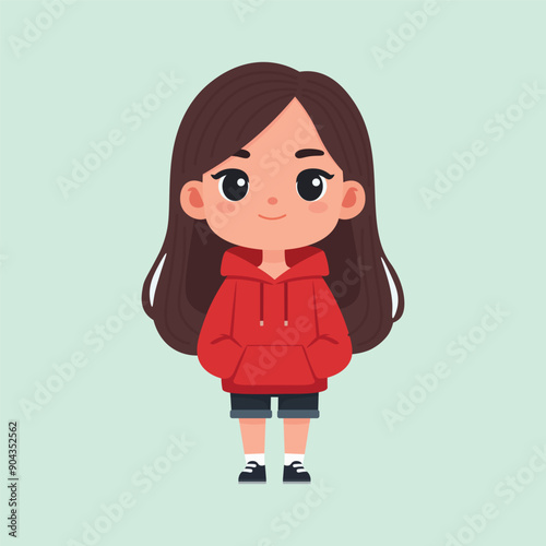 Little girl with red hoodie cartoon character illustration