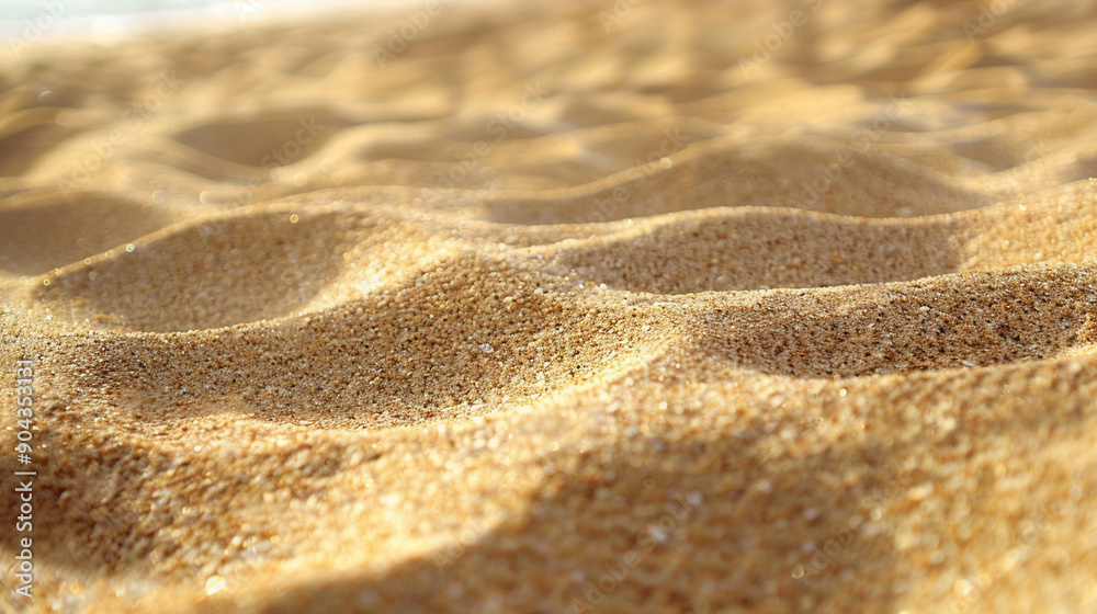 Close-up of a sandy beach with abstract, detailed grains and wave patterns Close-up of a sandy beach with abstract, detailed grains and wave patterns