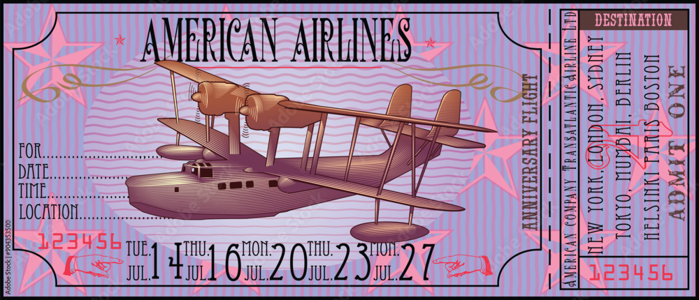 Fotografie vector image of an old vintage airship ticket