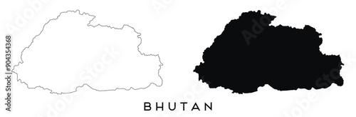 Bhutan map outline and black silhouette vector