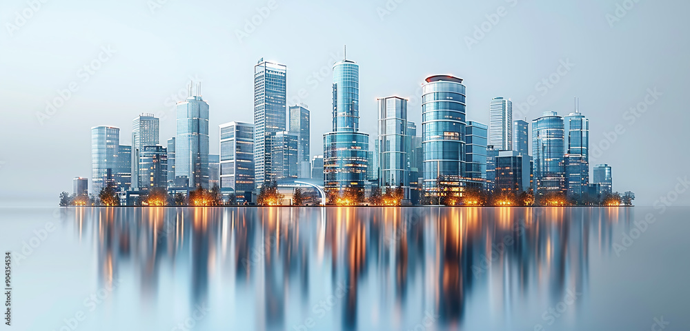 Fototapeta premium Office buildings with skyscrapers on a bright background.