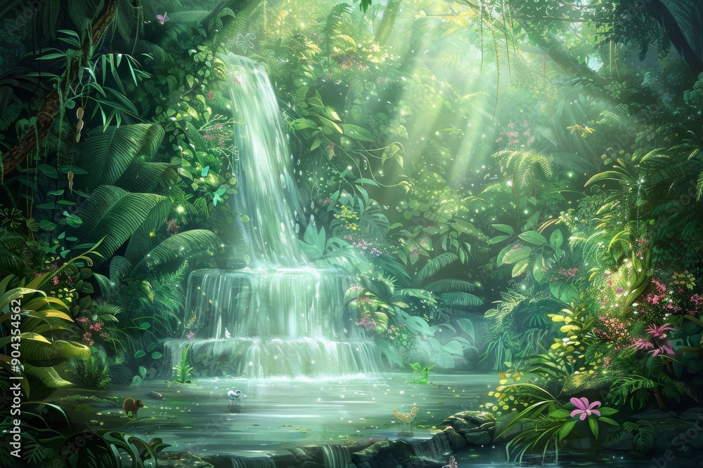 Obraz premium Dreamy jungle landscape with big old tree, suitable for backgrounds and wallpapers