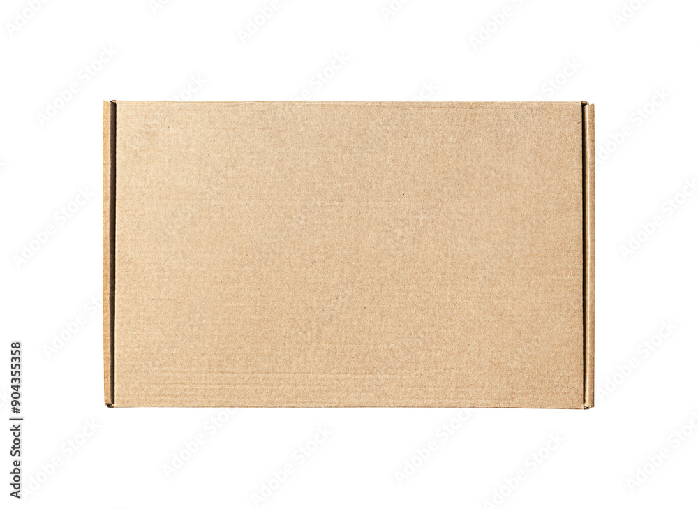 one closed cardboard box on white isolated background, top view one closed cardboard box on white isolated background, top view