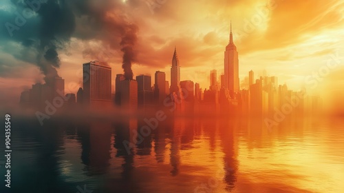 Urban heat island effect with cityscape © rookielion