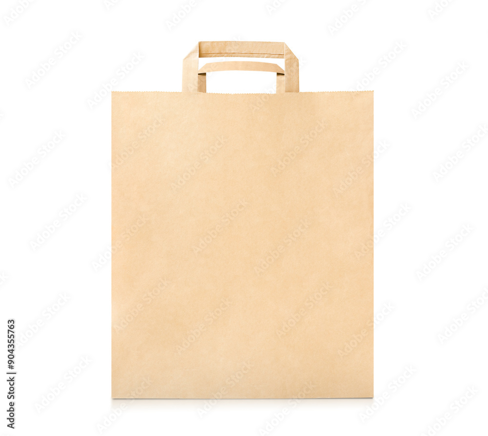 one paper bag with handles on white isolated background one paper bag with handles on white isolated background