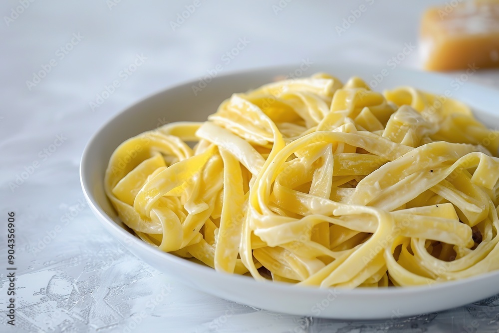 Creamy fettuccine pasta on plate, close-up, Italian cuisine Creamy fettuccine pasta on plate, close-up, Italian cuisine