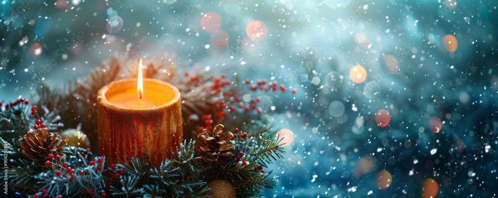 Christmas candle in a fir wreath.