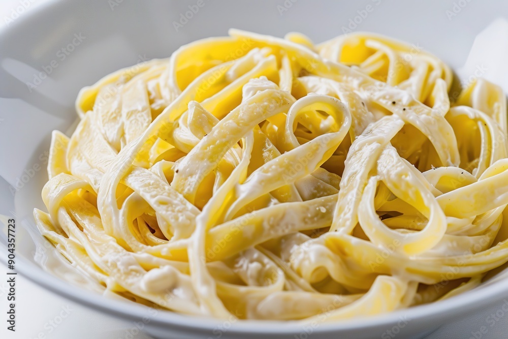 Creamy fettuccine alfredo pasta in white bowl Creamy fettuccine alfredo pasta in white bowl
