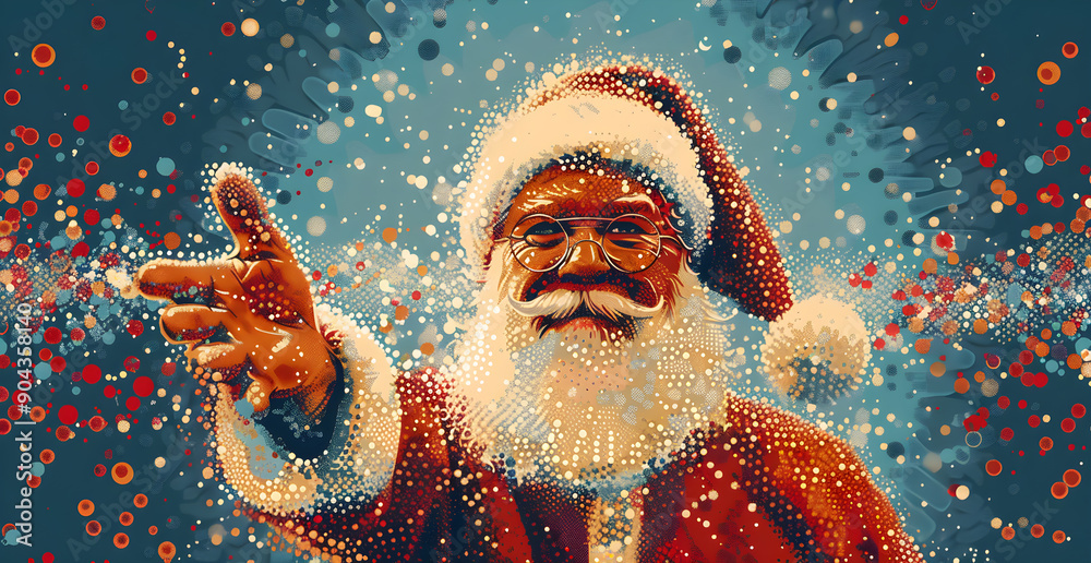 A colorful painting of Santa Claus with a big smile on his face A colorful painting of Santa Claus with a big smile on his face