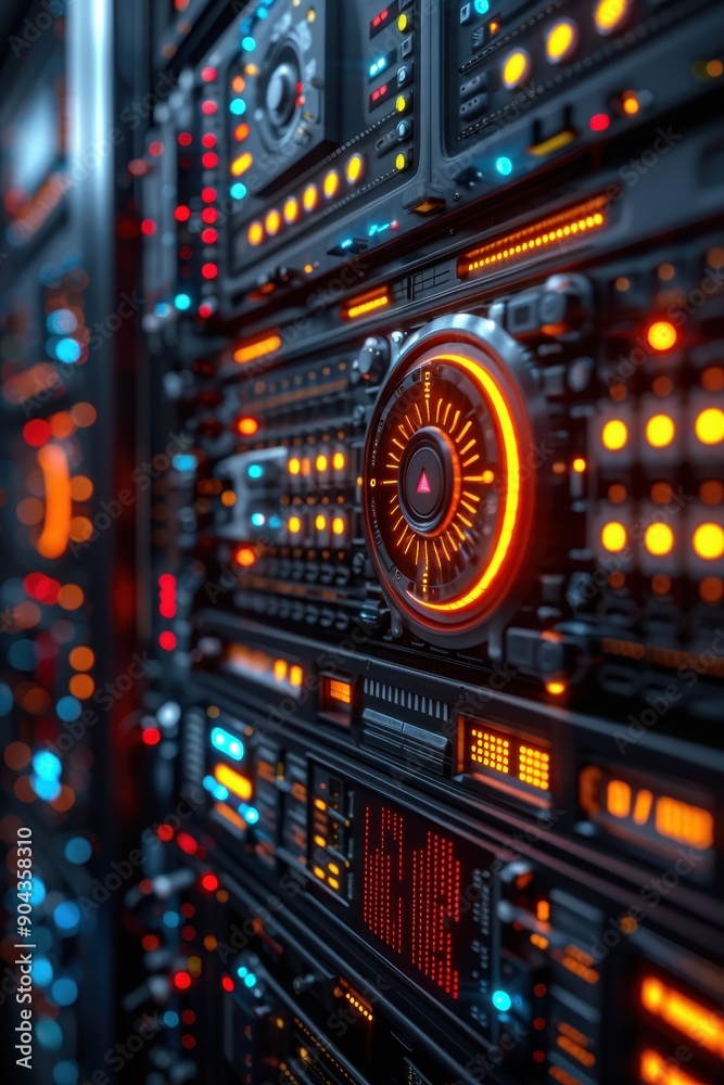 A computer monitor with a glowing orange button in the center. The buttons are lit up in a variety of colors, creating a vibrant and energetic atmosphere. Concept of excitement and anticipation A computer monitor with a glowing orange button in the center. The buttons are lit up in a variety of colors, creating a vibrant and energetic atmosphere. Concept of excitement and anticipation