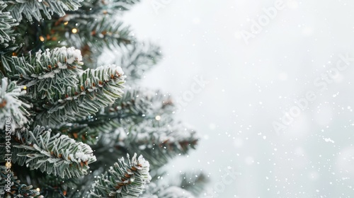 spruce branches with snow with space for text.