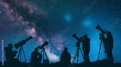 A group of amateur astronomers setting up their telescopes