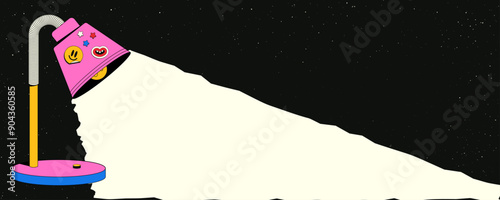 School table lamp with stickers in teenage style. Vector illustration of back to school concept with space for text.