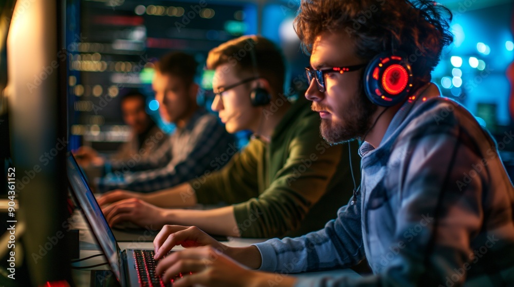 A group of IT specialists troubleshooting network issues A group of IT specialists troubleshooting network issues