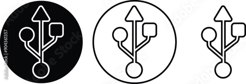 USB icon set. Flash disk flash drive flat and line black vector collection isolated on transparent background. Internet video. Console media storage, Computer Technology, charger, data transfer sign.