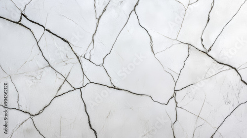 Wide angle of a rough, unpolished white marble surface with distinct grey veins 