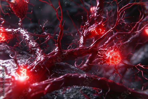 Glowing red neural pathways symbolizing active brain functions and fiery cognitive processes