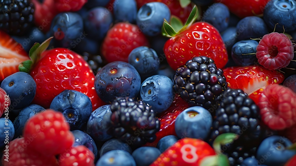 The closeup of the mixed fresh berries The closeup of the mixed fresh berries