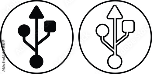 USB icon set. Flash disk flash drive flat and line black vector collection isolated on transparent background. Internet video. Console media storage, Computer Technology, charger, data transfer sign.