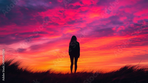 An image that captures a bright and colorful sunset silhouette