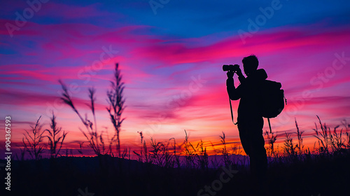 An image that captures a bright and colorful sunset silhouette