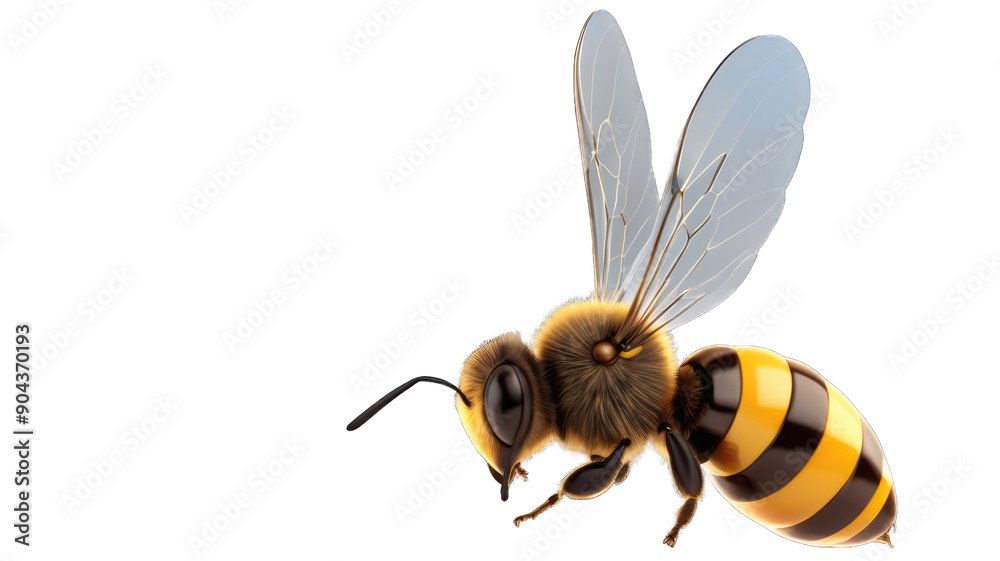 Macro shot of a stunning bee in flight, isolated on transparent background Macro shot of a stunning bee in flight, isolated on transparent background