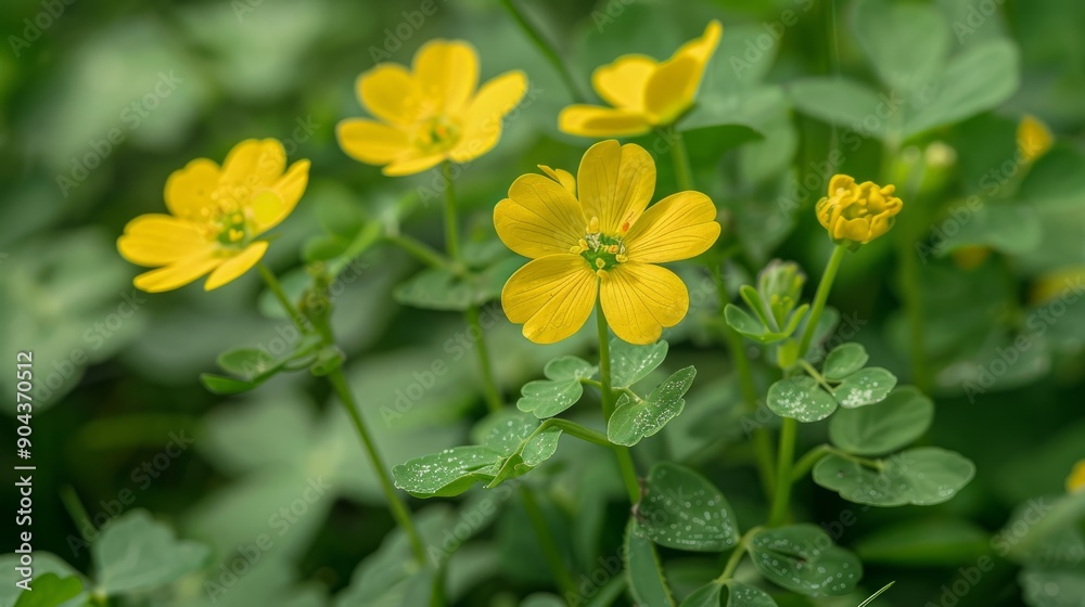 Obraz premium Yellow medicago arborea blooms in lush green environment during spring