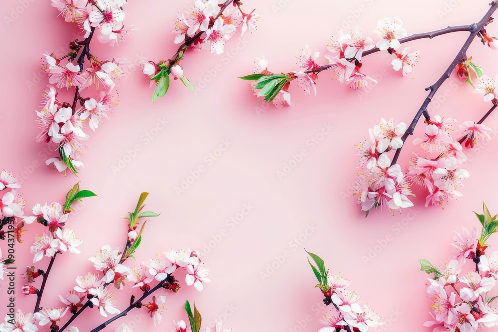 Pattern of flower blossoms on a pink background. View from the top Pattern of flower blossoms on a pink background. View from the top
