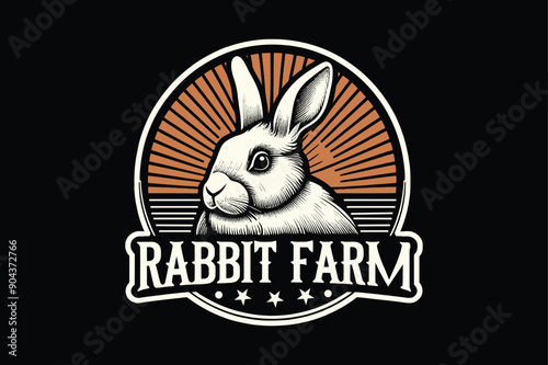 Rabbit farm on the round badge logo template.