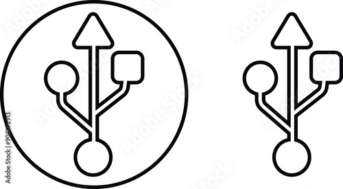 USB icon set. Flash disk flash drive flat and line black vector collection isolated on transparent background. Internet video. Console media storage, Computer Technology, charger, data transfer sign.