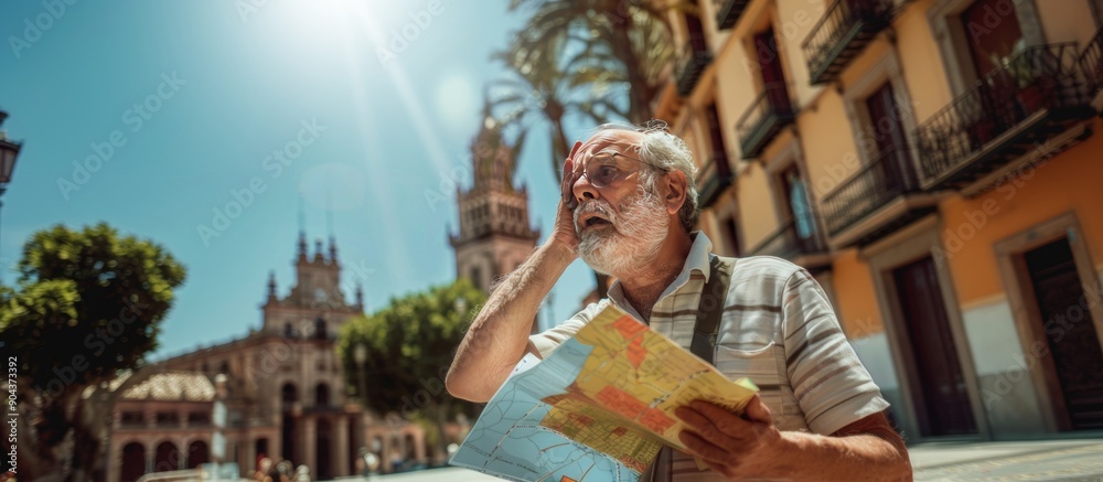 Obraz premium senior tourist in the city in summer