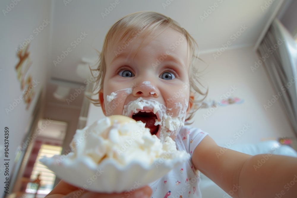 Innocent and joyful child having playful moment. Innocent and sweet child glowing happiness and warmth. Child's face lights up with an ice cream treat. Innocent and joyful child having playful moment. Innocent and sweet child glowing happiness and warmth. Child's face lights up with an ice cream treat.