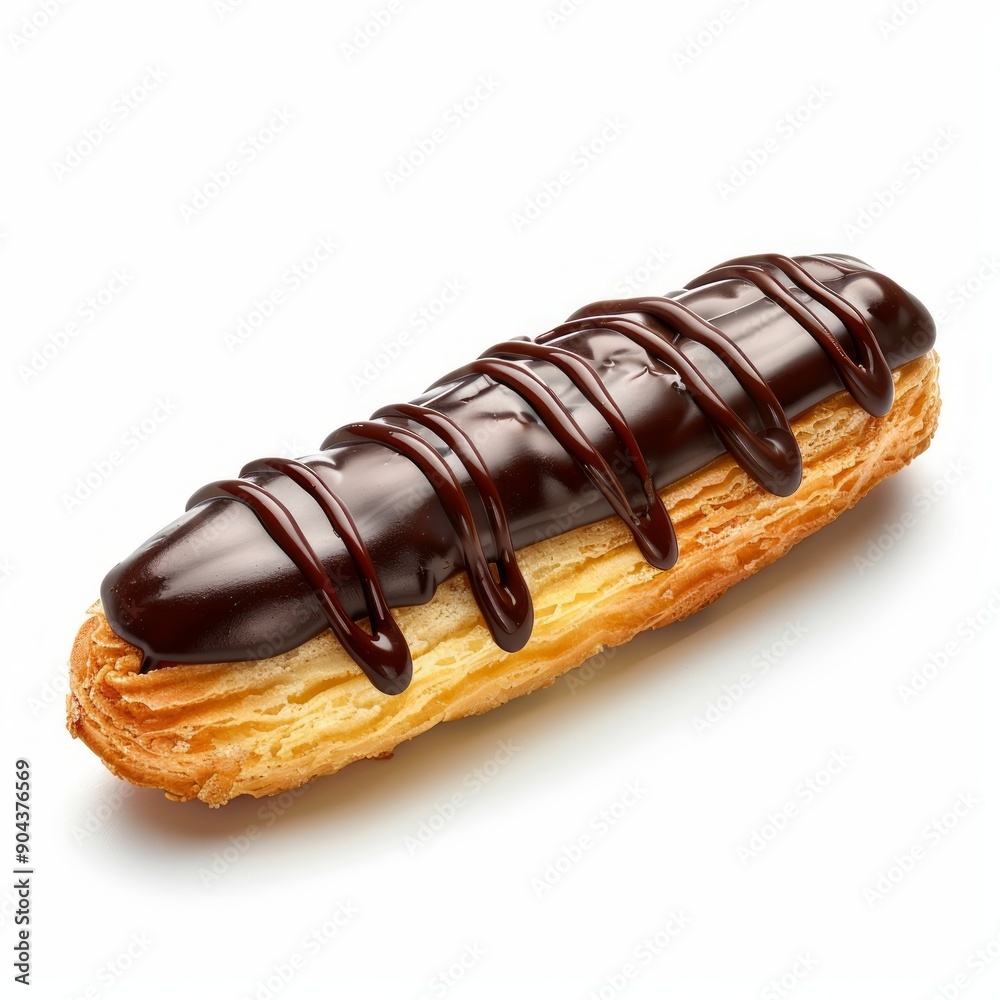 Medium shot of Eclair with banana, isolated on a white background, bright and vivid tonality Medium shot of Eclair with banana, isolated on a white background, bright and vivid tonality